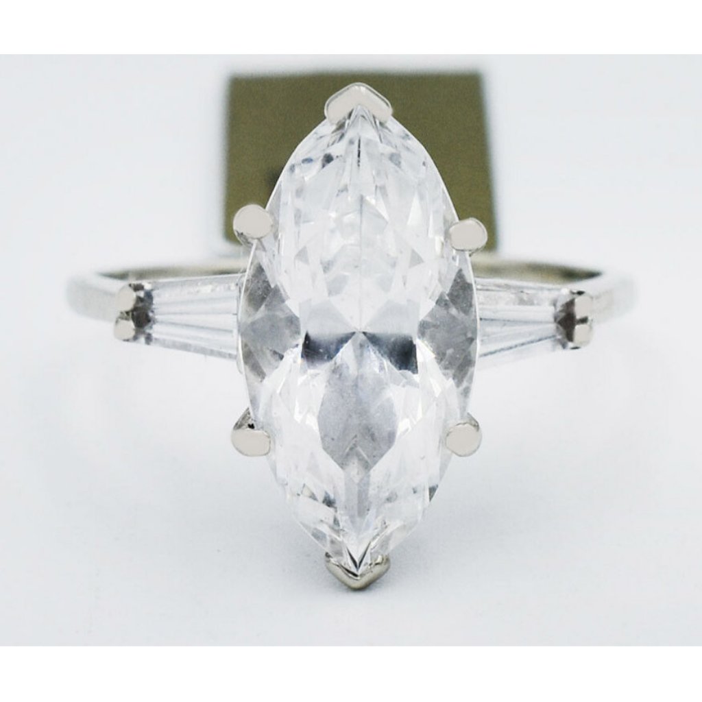Created White Sapphire 3.60 Cts Engagement Ring 14k White Gold